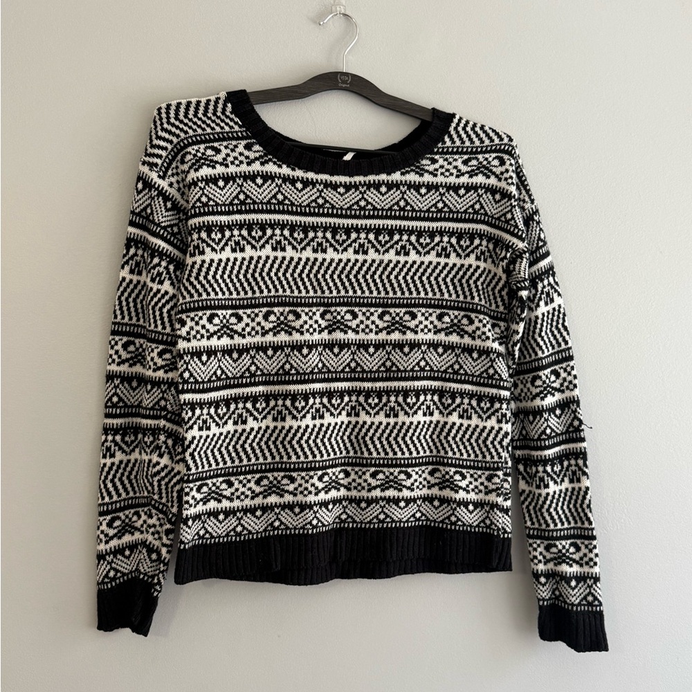 Kirna Zabete Black and White Fair Isle Crewneck Sweater